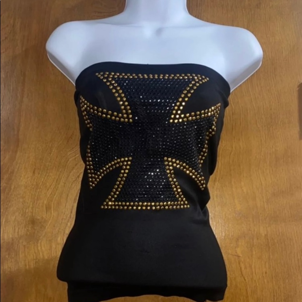 NEW iron cross RHINESTONE tube top ONE SIZE